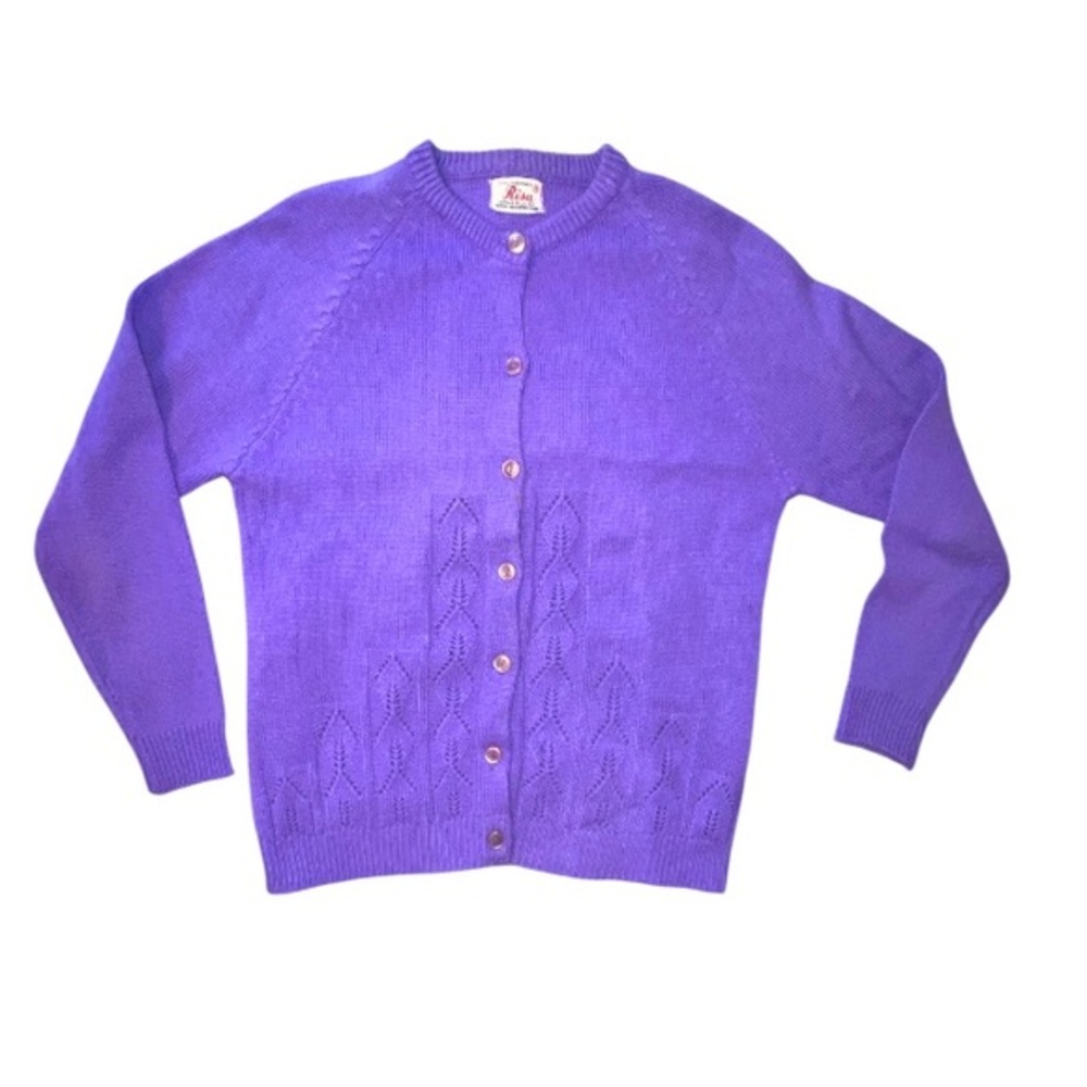 Vintage Risa Acrylic Button Down Cardigan Sweater Purple Size 38/M